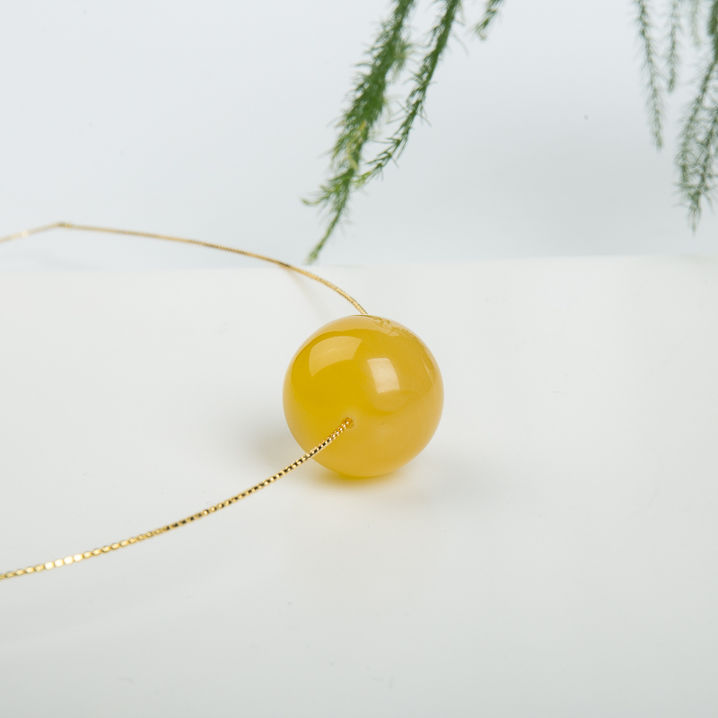 天然鸡油黄蜜蜡圆珠项链-红掌柜