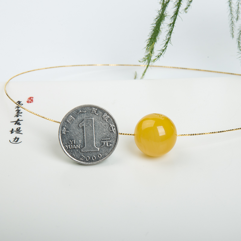18.2mm天然鸡油黄蜜蜡圆珠项链-红掌柜