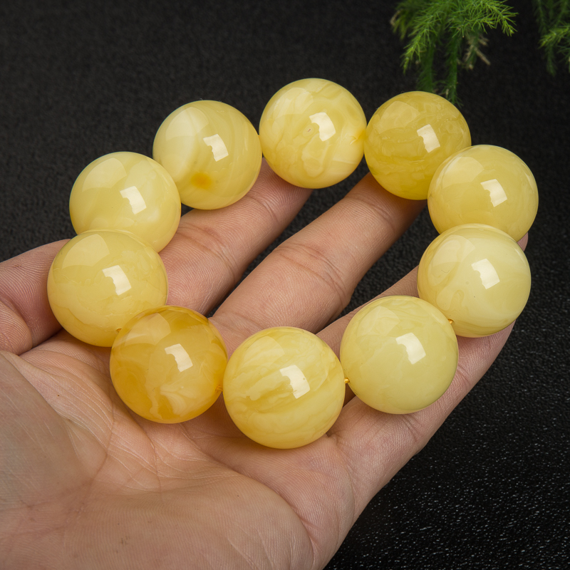 天然波罗的海浅黄蜜蜡单圈手串-红掌柜