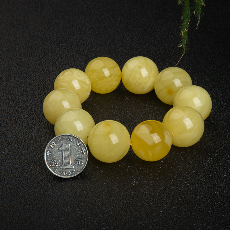 25mm天然波罗的海浅黄蜜蜡单圈手串-红掌柜