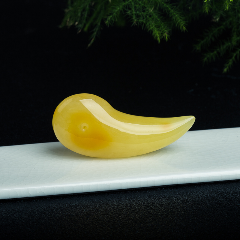 波罗的海柠檬黄蜜蜡狼牙吊坠-红掌柜