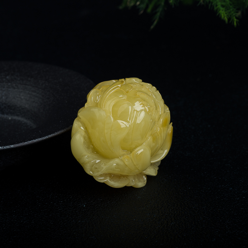 柠檬黄蜜蜡花开富贵吊坠-红掌柜