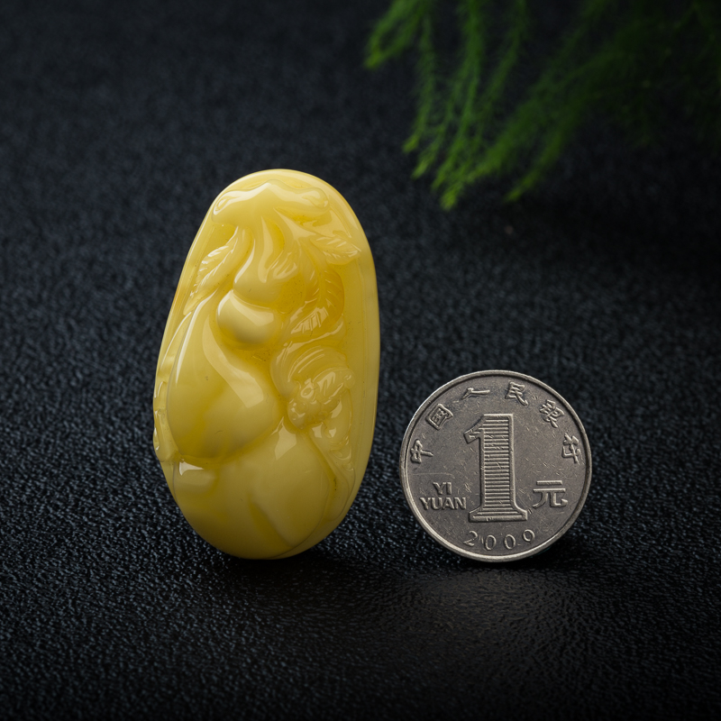 天然波罗的海柠檬黄蜜蜡福禄寿吊坠-红掌柜