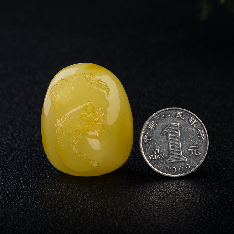 天然波罗的海鸡油黄蜜蜡钱袋吊坠-红掌柜