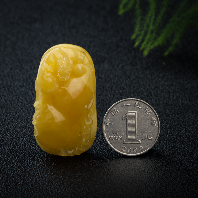 天然波罗的海鸡油黄蜜蜡福禄寿吊坠-红掌柜