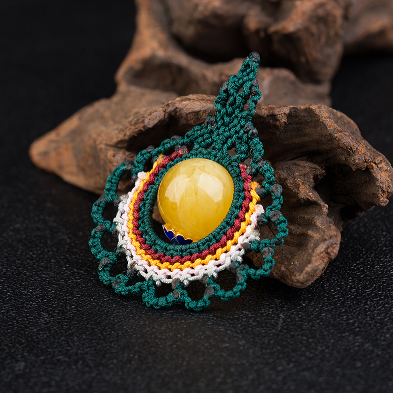 天然鸡油黄金绞蜜圆珠吊坠-红掌柜