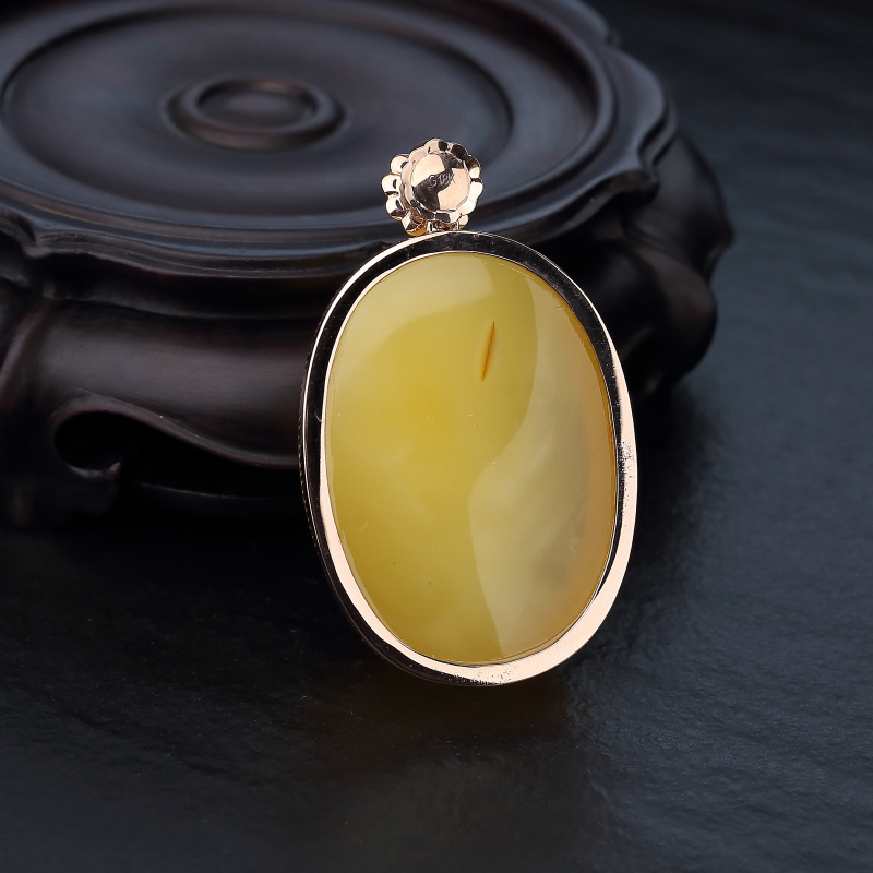 白花蜜蜡蛋面形吊坠-红掌柜