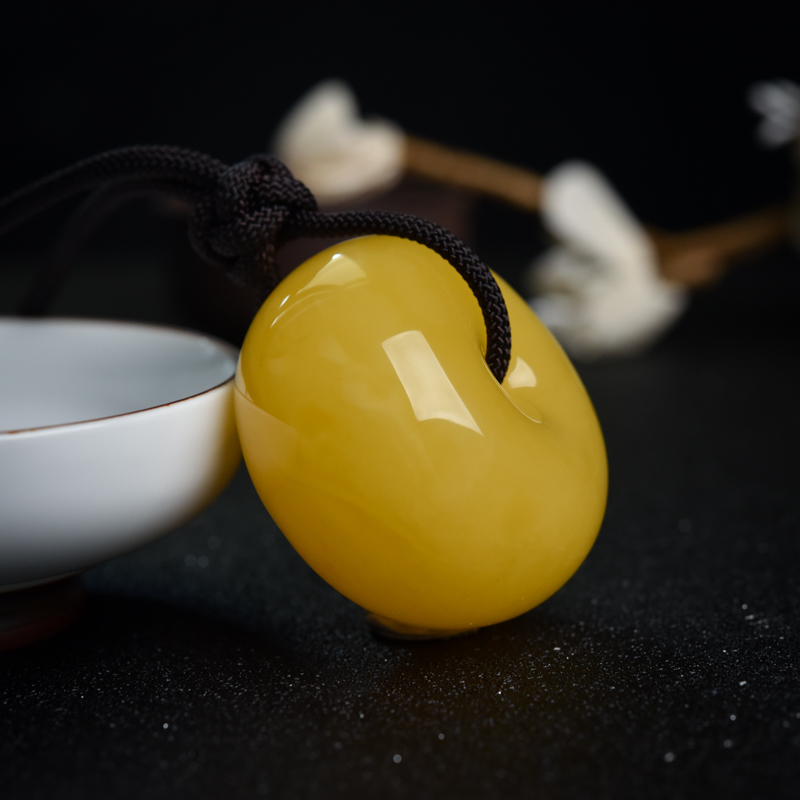 天然鸡油黄蜜蜡平安扣吊坠-红掌柜