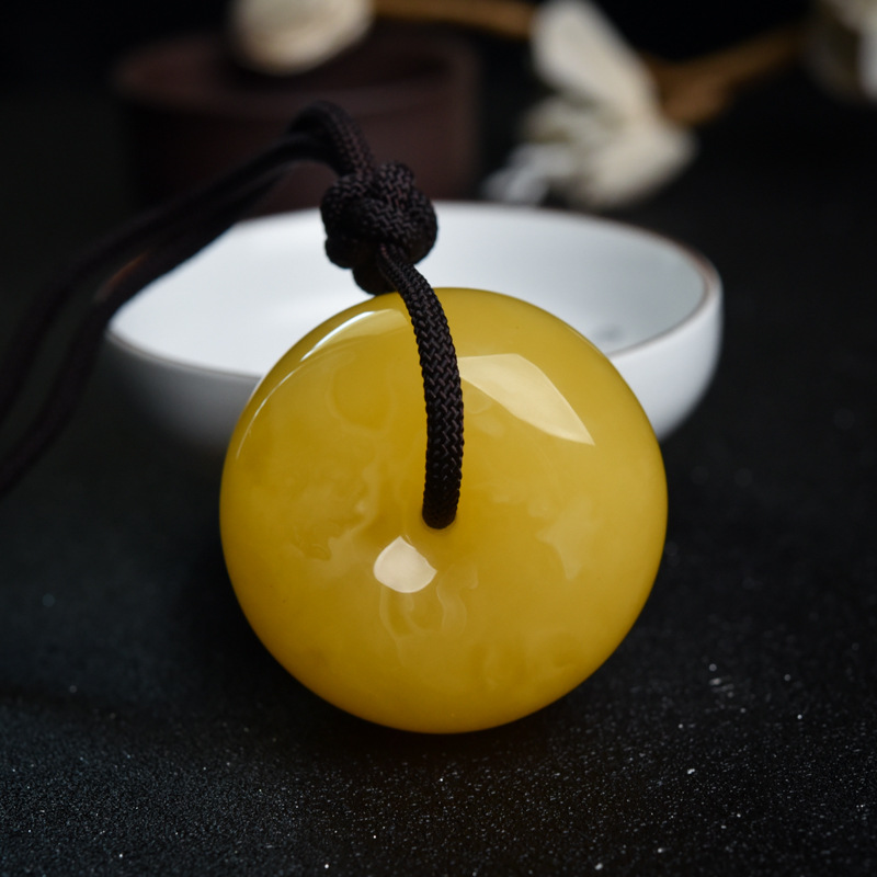 波罗的海鸡油黄蜜蜡平安扣吊坠-红掌柜