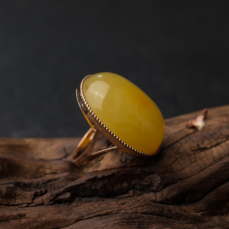 18K鸡油黄蜜蜡戒指-红掌柜