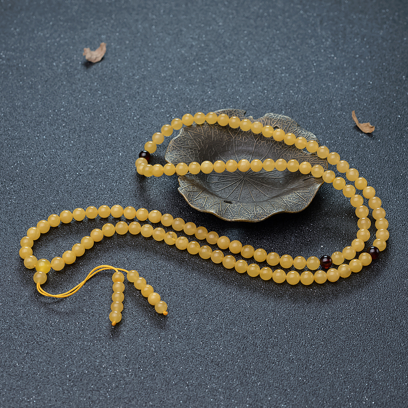 天然鸡油黄蜜蜡108佛珠-红掌柜