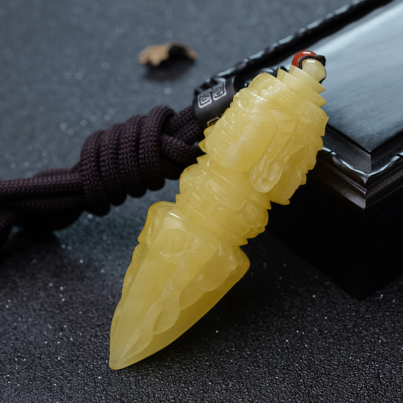 天然柠檬黄蜜蜡金刚杵吊坠-红掌柜