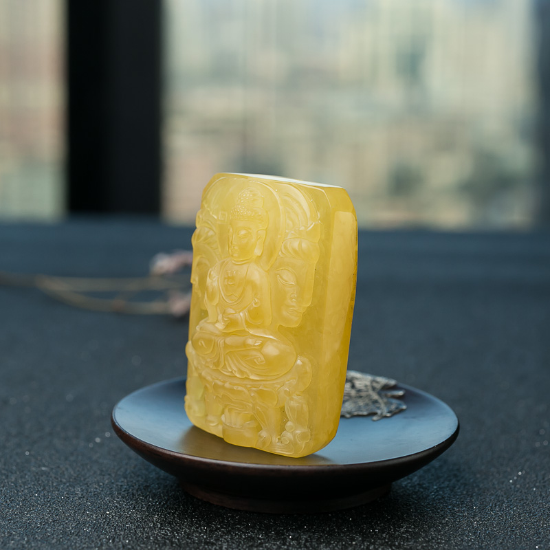 鸡油黄蜜蜡佛吊坠-红掌柜