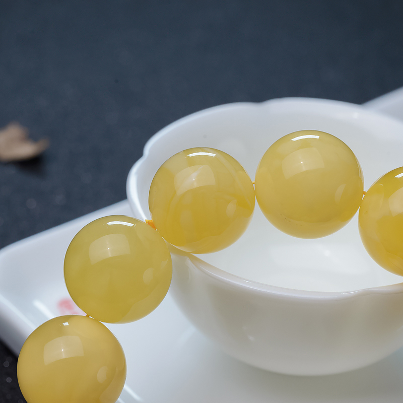 19.5mm天然鸡油黄蜜蜡单圈手串-红掌柜