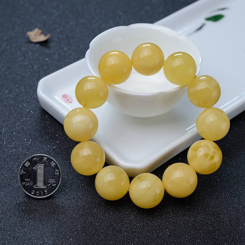 19.5mm天然波罗的海鸡油黄蜜蜡单圈手串-红掌柜