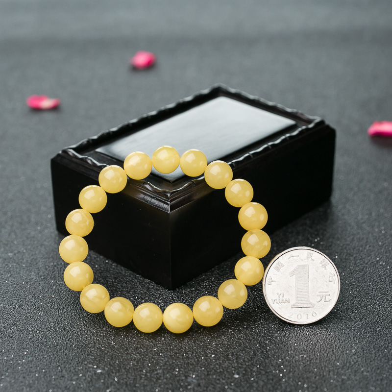 9.3mm天然波罗的海鸡油黄蜜蜡单圈手串-红掌柜