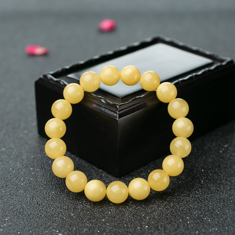 鸡油黄蜜蜡单圈手串-红掌柜