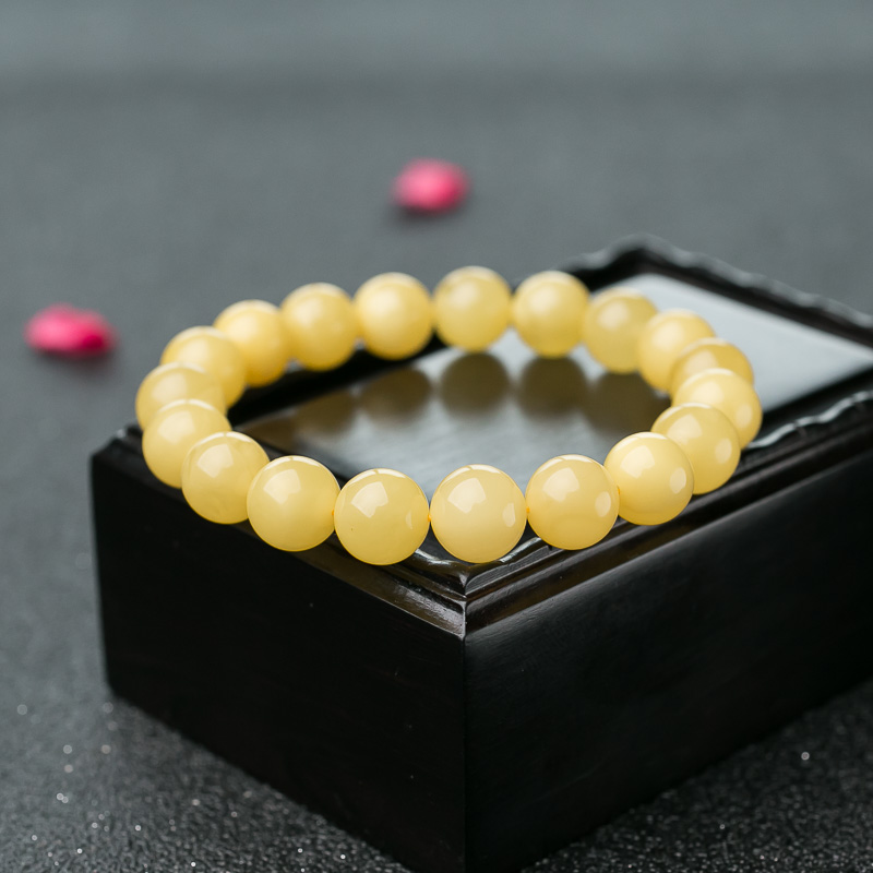 9.3mm天然鸡油黄蜜蜡单圈手串-红掌柜