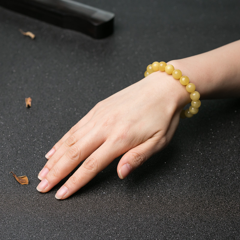 天然波罗的海鸡油黄蜜蜡单圈手串-红掌柜