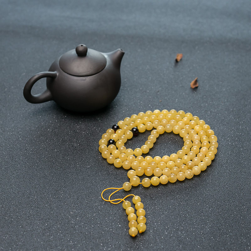 鸡油黄蜜蜡108佛珠-红掌柜