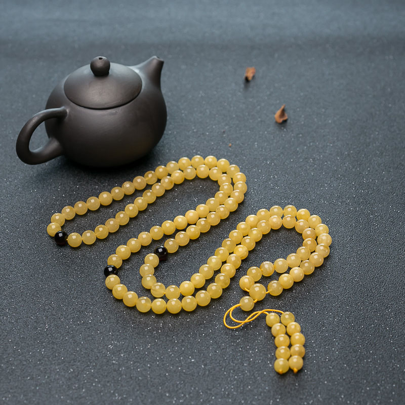 天然鸡油黄蜜蜡108佛珠-红掌柜