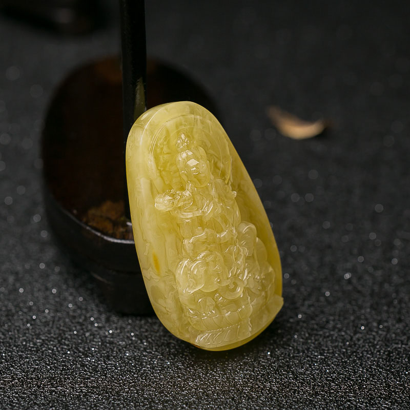 带皮蜜蜡普贤菩萨吊坠-红掌柜