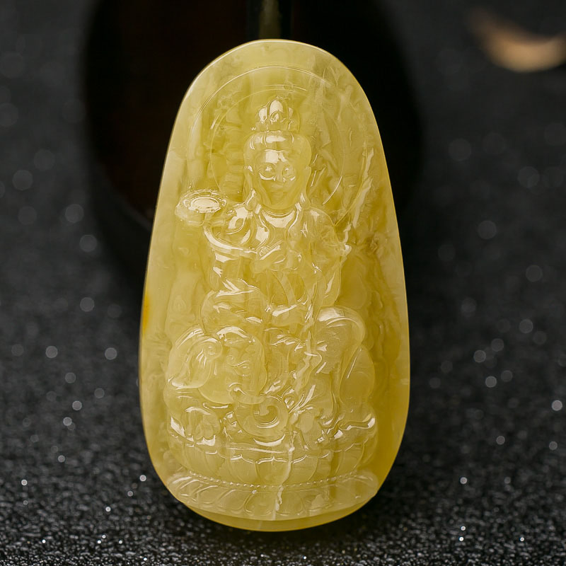 带皮鸡油黄蜜蜡普贤菩萨挂坠-红掌柜