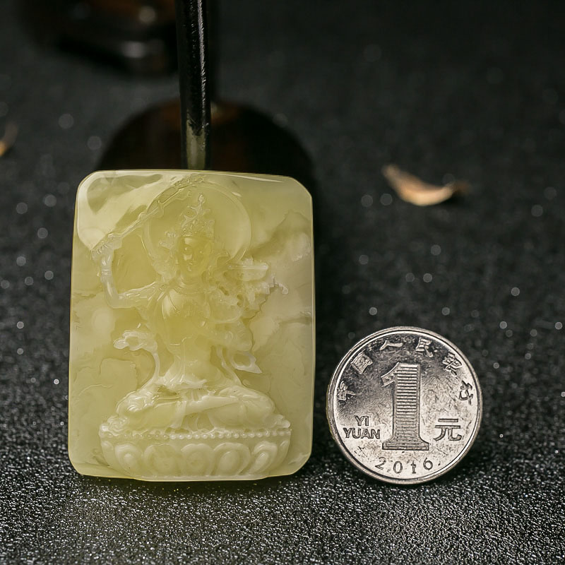 柠檬黄蜜蜡虚空藏菩萨挂坠-红掌柜