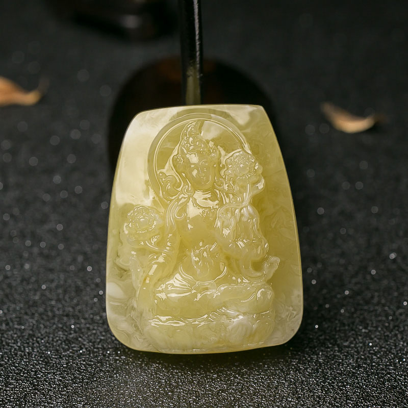 柠檬黄蜜蜡度母吊坠-红掌柜