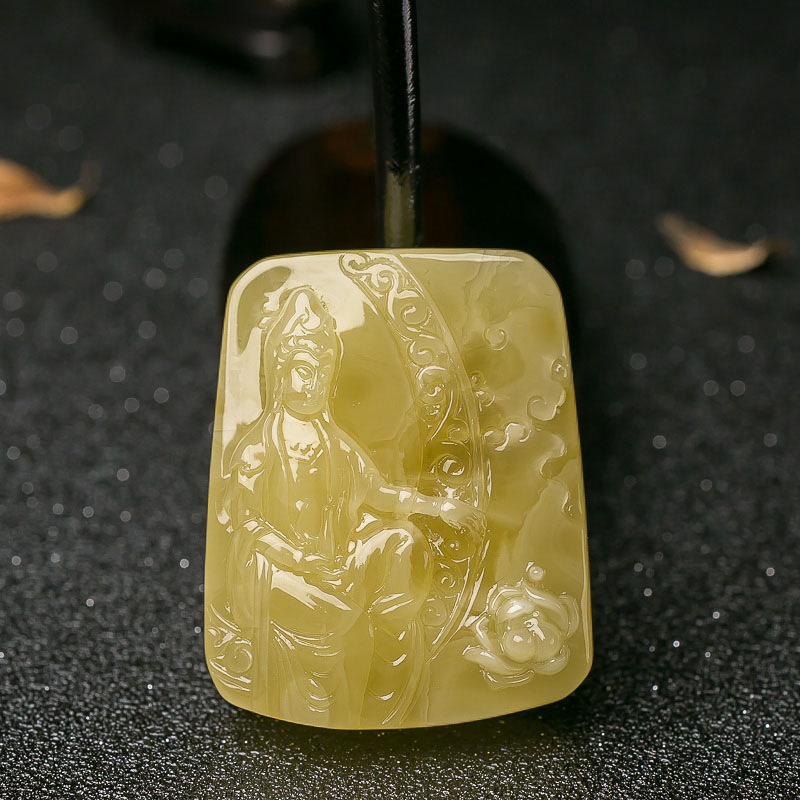 鸡油黄蜜蜡观音吊坠-红掌柜