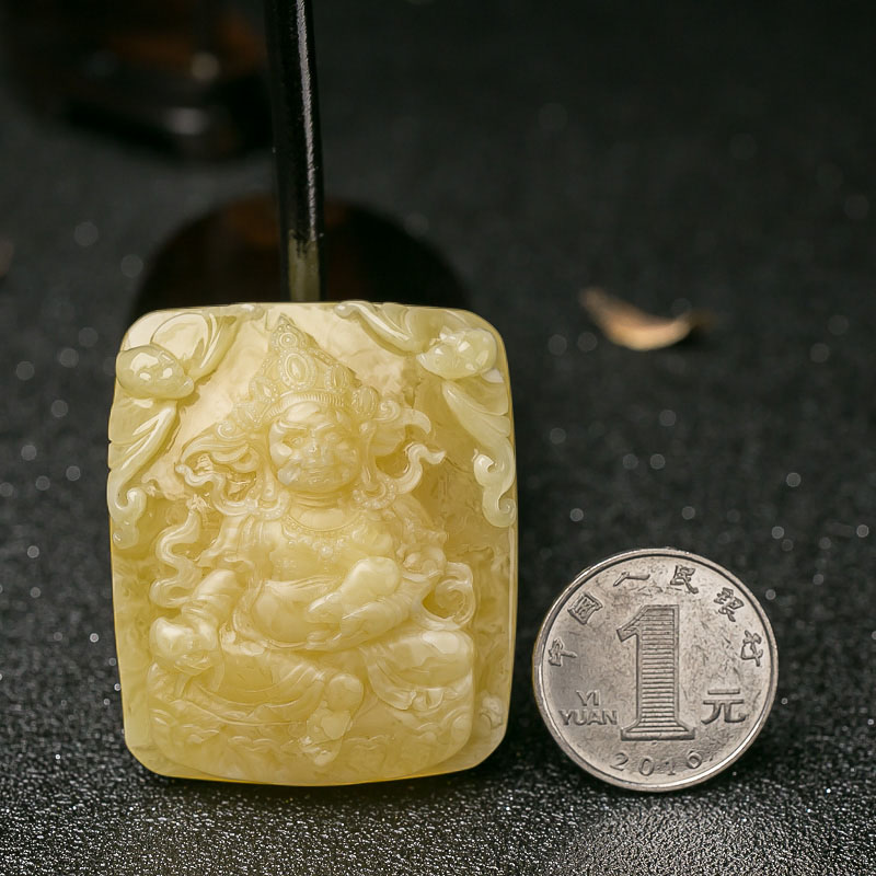 鸡油黄蜜蜡黄财神挂件-红掌柜