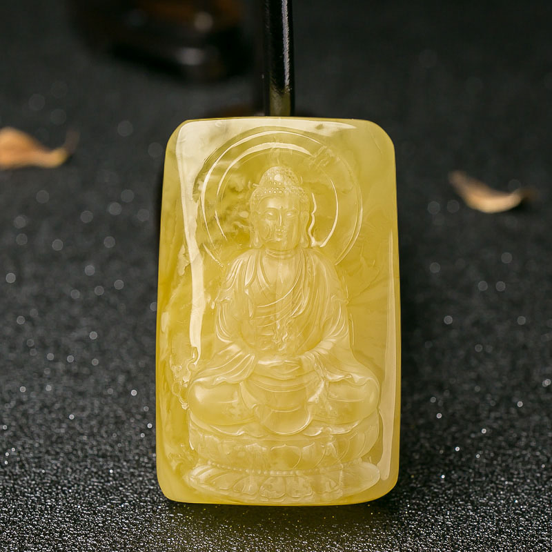 鸡油黄蜜蜡大日如来吊坠-红掌柜