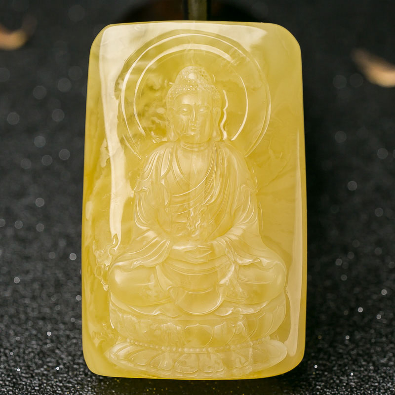 鸡油黄蜜蜡大日如来吊坠-红掌柜