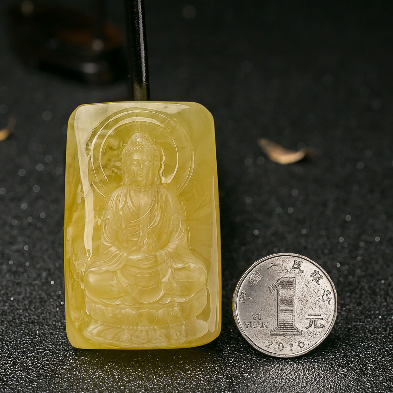 鸡油黄蜜蜡大日如来挂件-红掌柜