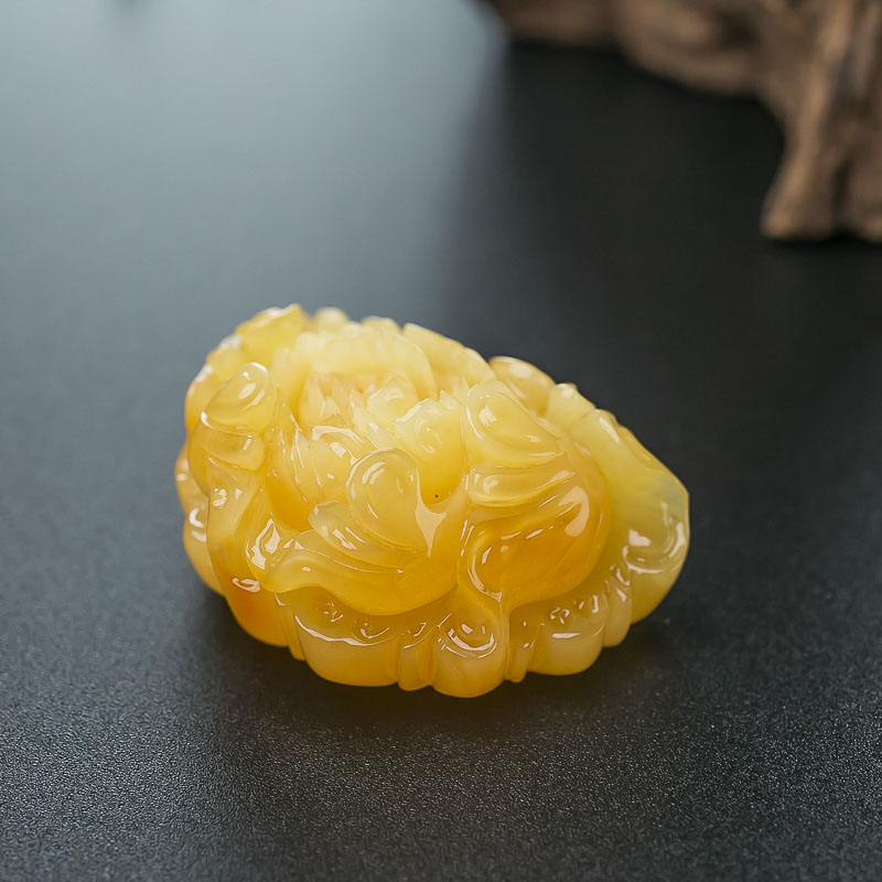 鸡油黄蜜蜡牡丹花吊坠-红掌柜