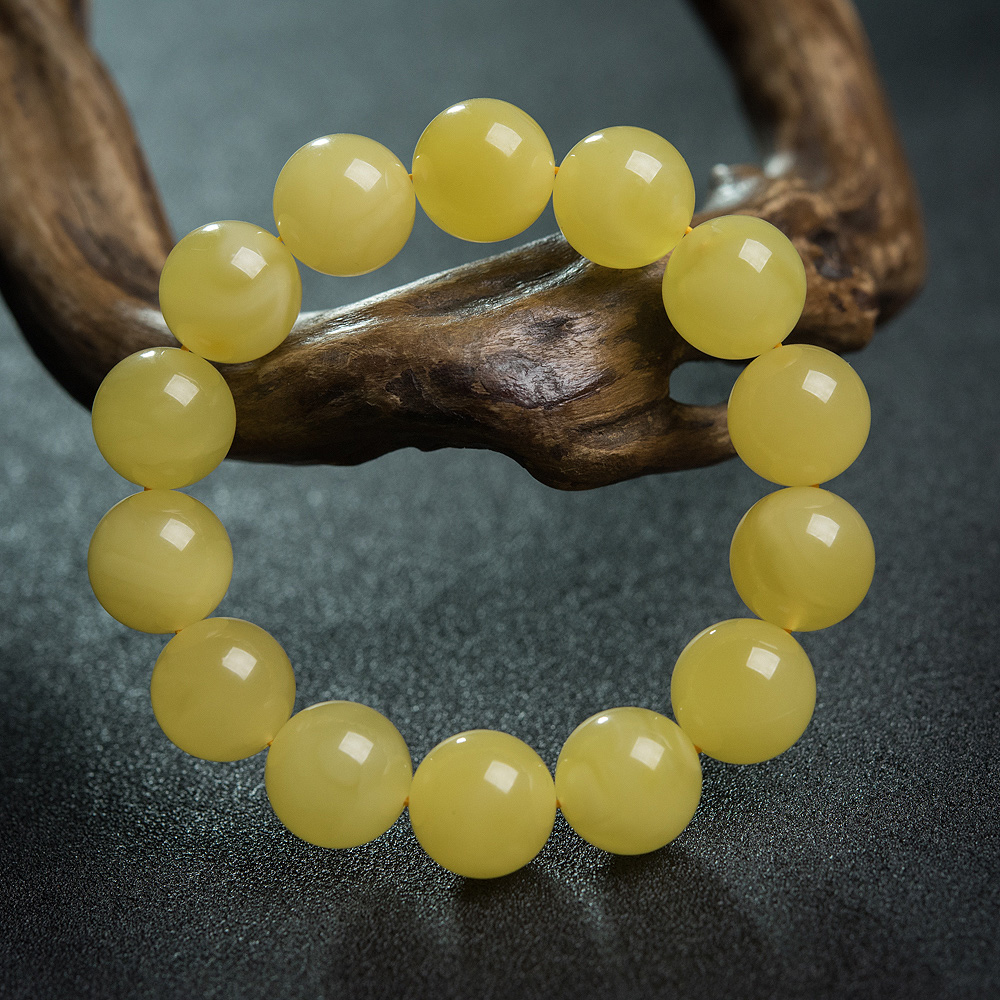 14.5mm鸡油黄蜜蜡单圈手串-红掌柜