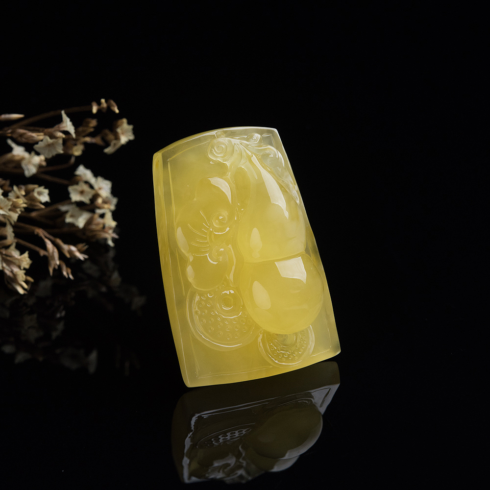 天然鸡油黄蜜蜡葫芦吊坠-红掌柜