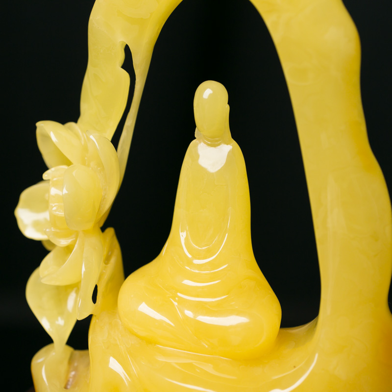 天然带皮鸡油黄蜜蜡悟道摆件-红掌柜