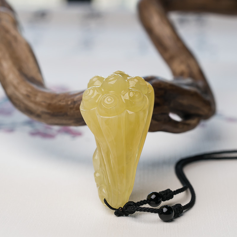 鸡油黄蜜蜡连生贵子吊坠-红掌柜