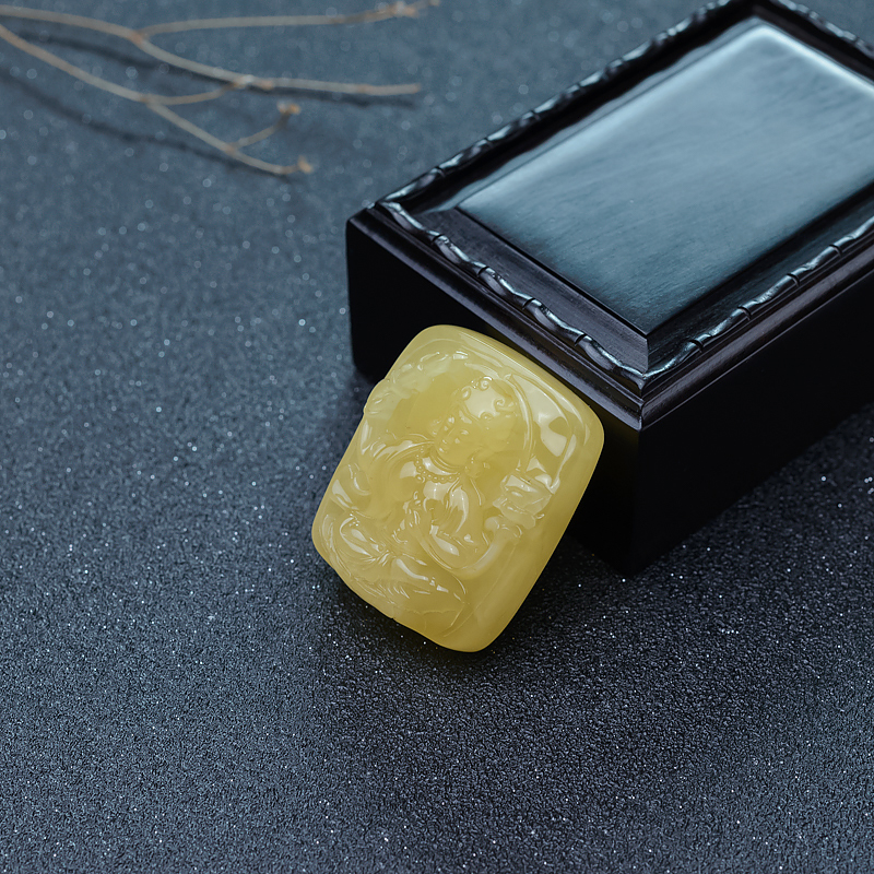 天然柠檬黄蜜蜡虚空藏菩萨吊坠-红掌柜