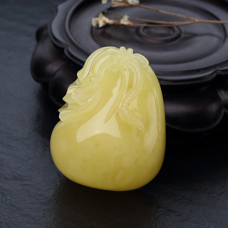 天然鸡油黄蜜蜡钱袋吊坠-红掌柜