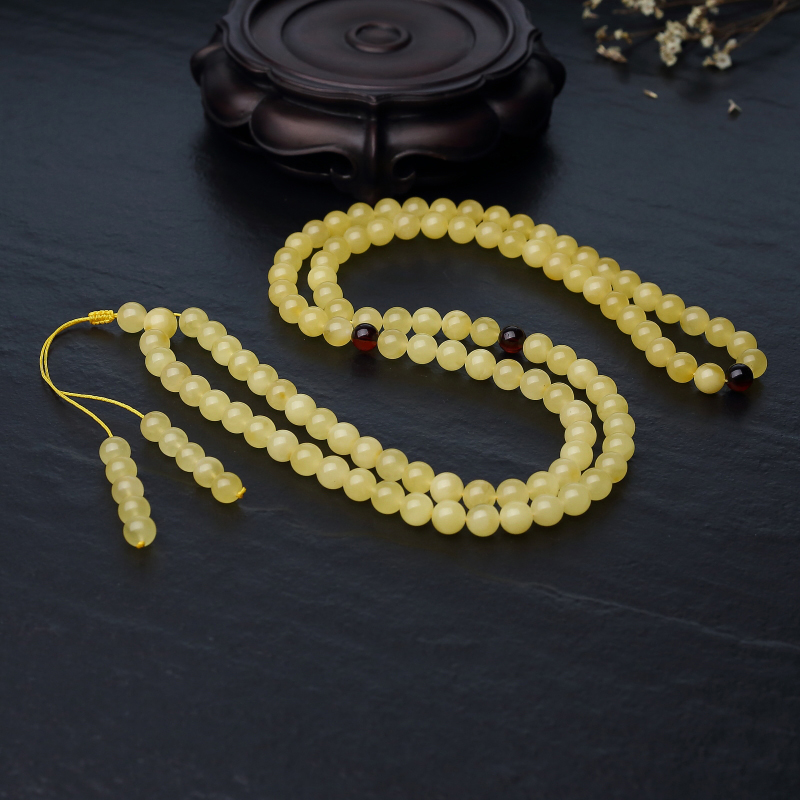 天然鸡油黄金绞蜜108佛珠-红掌柜