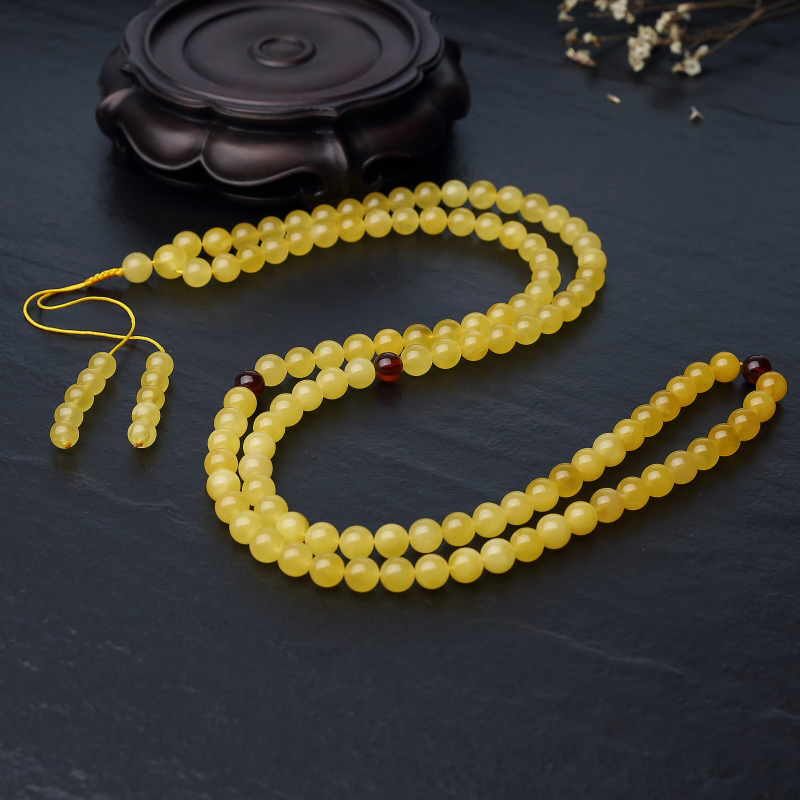 天然鸡油黄金绞蜜108佛珠-红掌柜