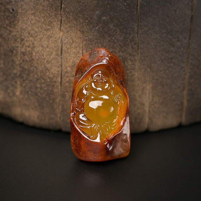 带皮俏色蜜蜡佛吊坠-红掌柜