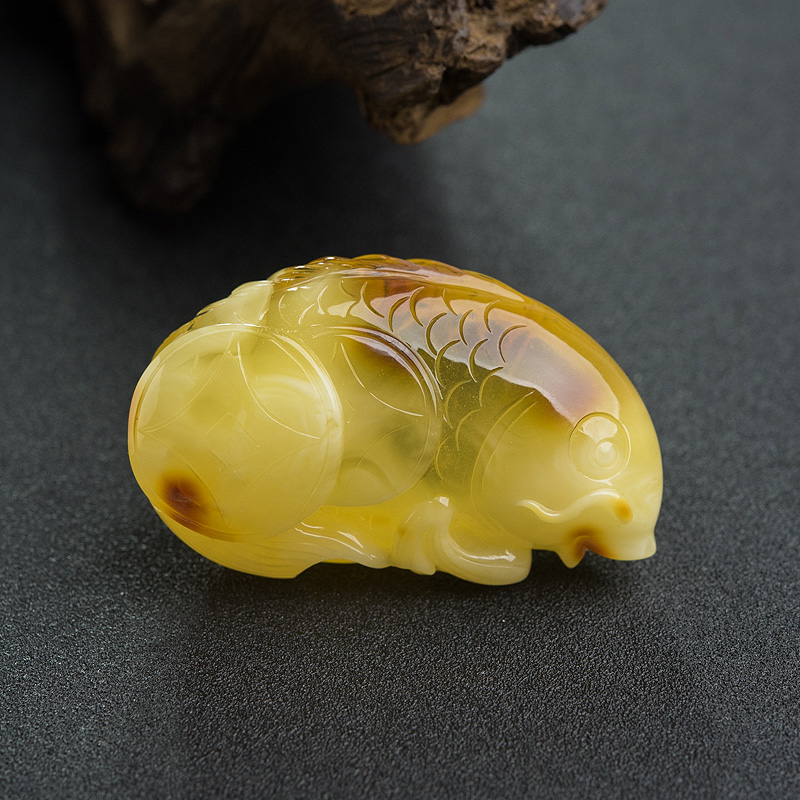 天然金绞蜜年年有余吊坠-红掌柜