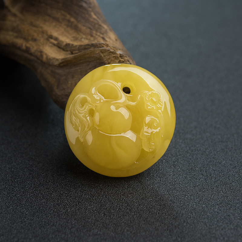 带皮鸡油黄蜜蜡葫芦吊坠-红掌柜