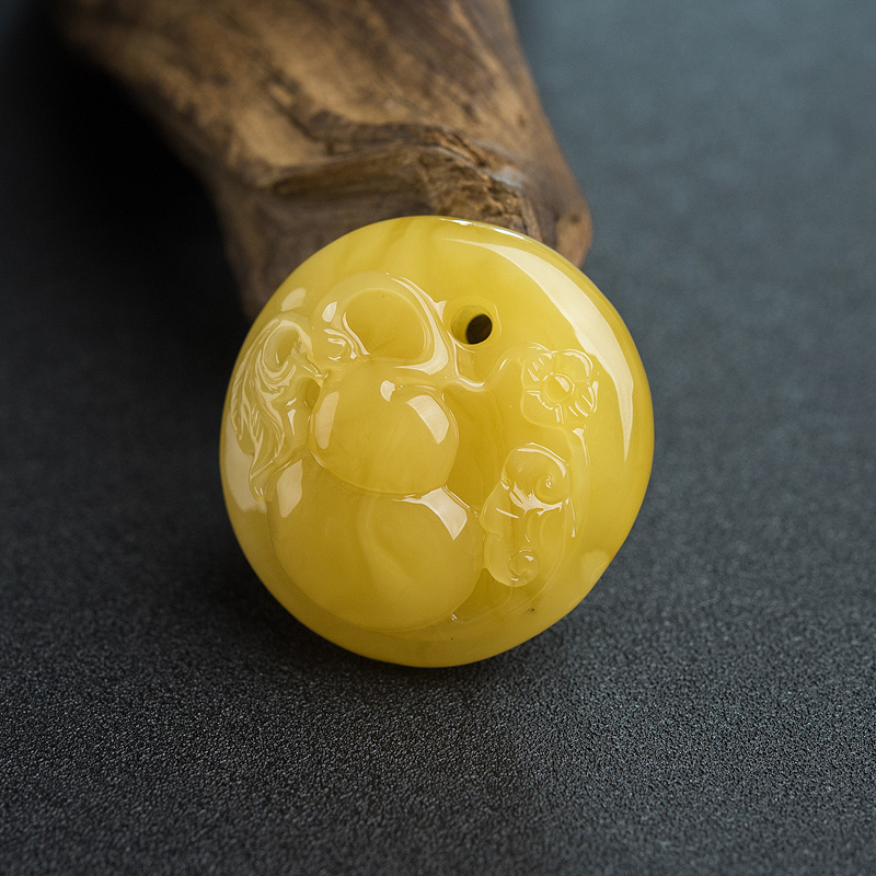 带皮蜜蜡葫芦吊坠-红掌柜