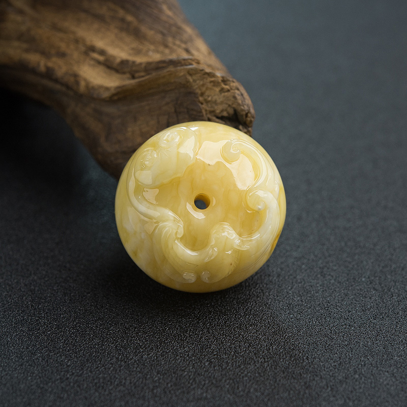 白花蜜蜡幸福如意平安扣吊坠-红掌柜