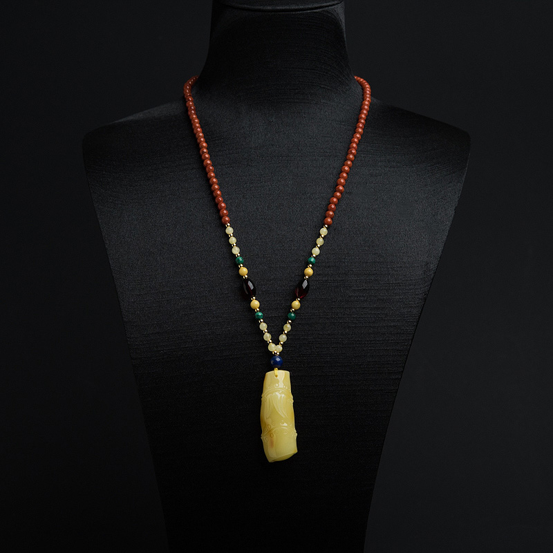 俏色蜜蜡节节高升项链-红掌柜