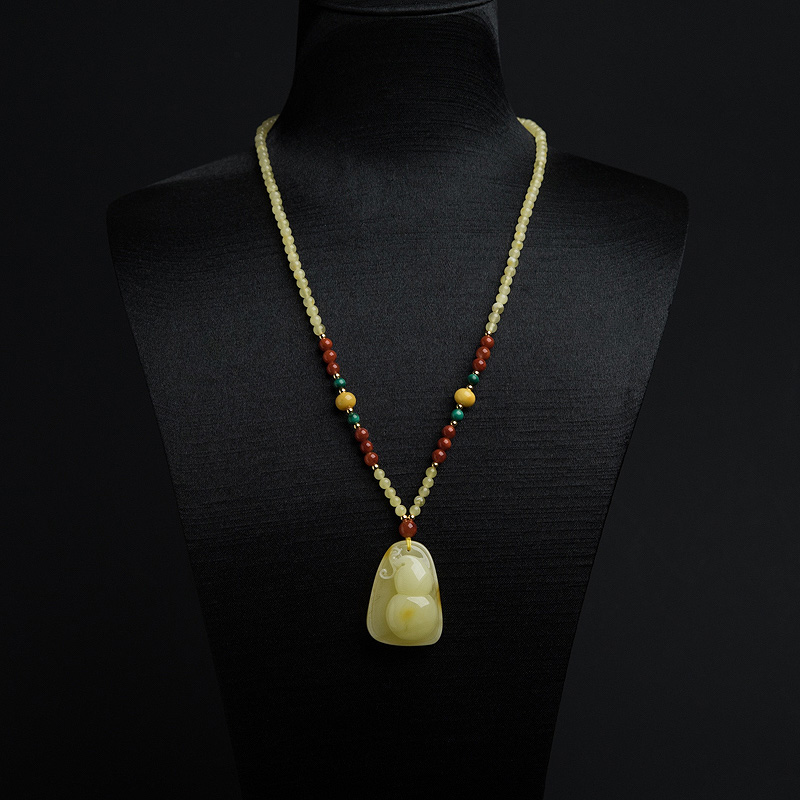 柠檬黄蜜蜡葫芦项链-红掌柜